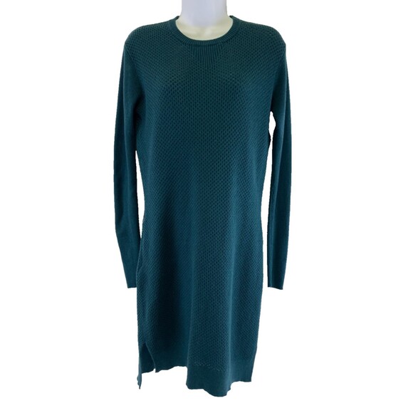 Title Nine Woolicious Waffle Sweater Dress Long Sleeve Knee Teal Crew Neck Small - Picture 1 of 16
